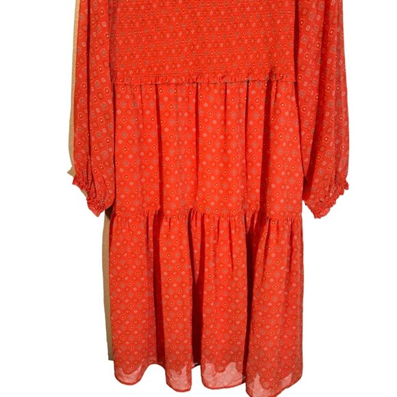 Time & Tru Orange Multi Patterned Long Sleeve Dress XXL Midi Dress. NWOT - Picture 6 of 12